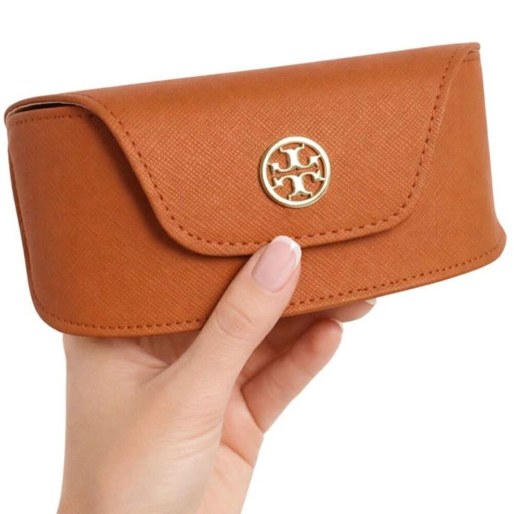 Tory Burch Sunglasses Glasses Case DESIGNER LOGO Orange VEGAN Leather